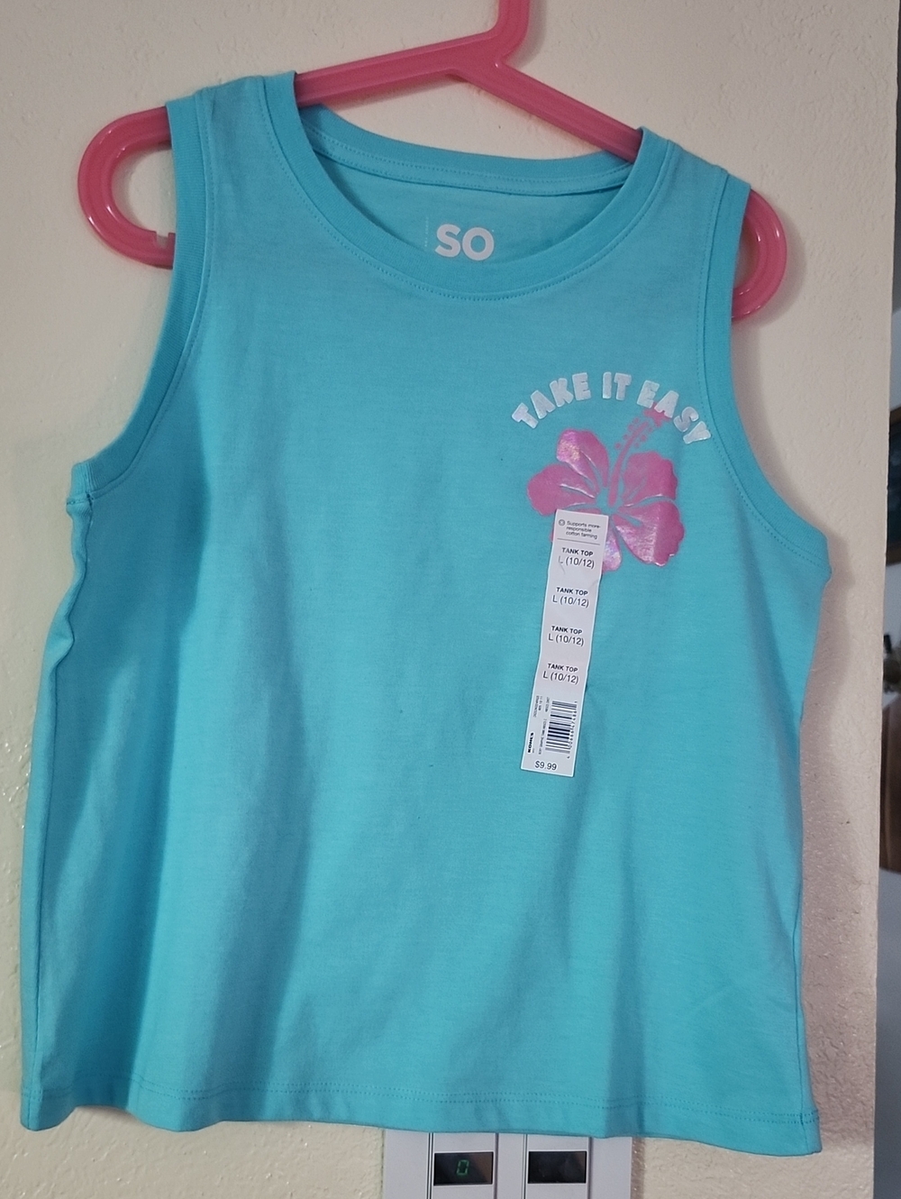 Summer Sale** Buy 1 Get 1 Free**SO Aqua Tank Top with Pink Floral Graphic